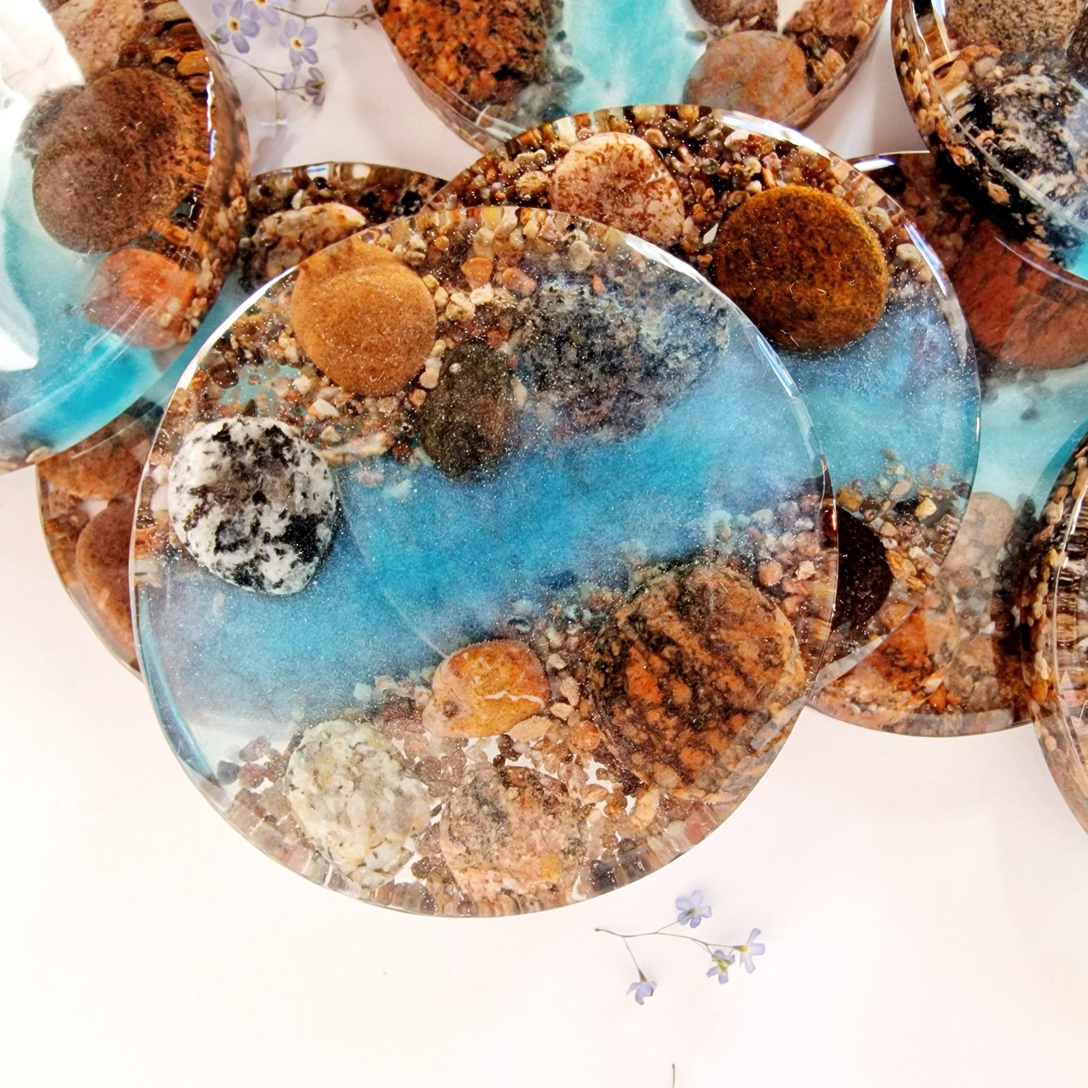 Resin Coasters Pebble Beach Blue River Coaster Epoxy Art Etsy