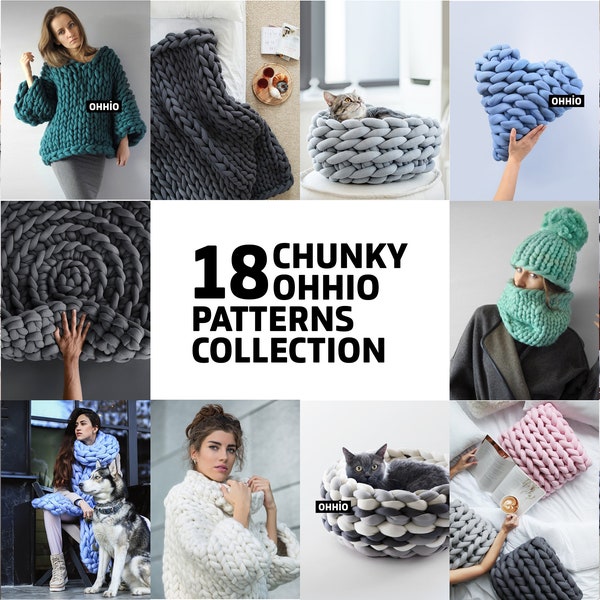 18 Ohhio Arm Knitting & Crocheting Patterns for home decor. 2 Sweaters, 2 Scarves, Beanie. Illustrated Step-by-Step Instructions + Videos