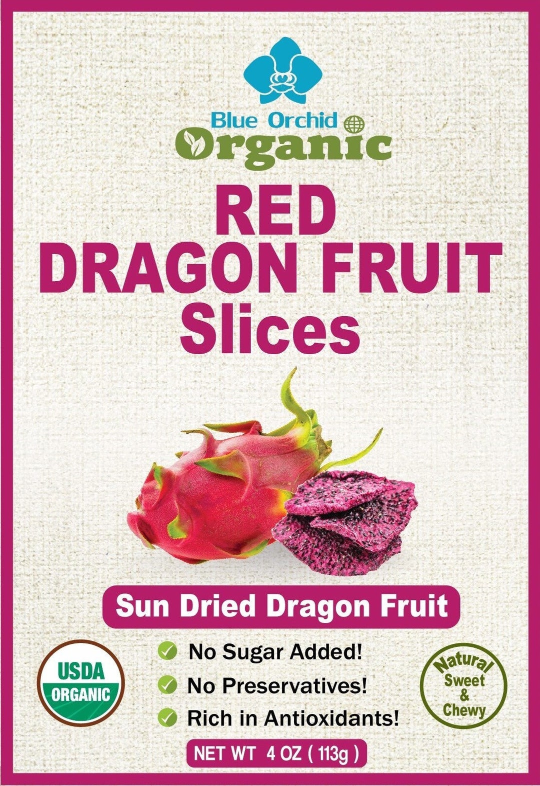 Organic Dried Dragon Fruit Soft and Chewy Thai Snacks Dragonfruit
