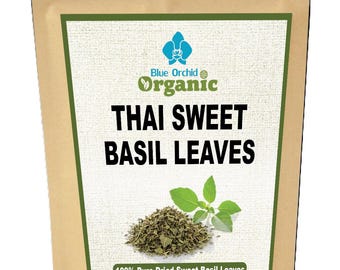 Hojas de albahaca dulce secas orgánicas - Thai Herbs USDA Vegano Sin OGM 1 oz.