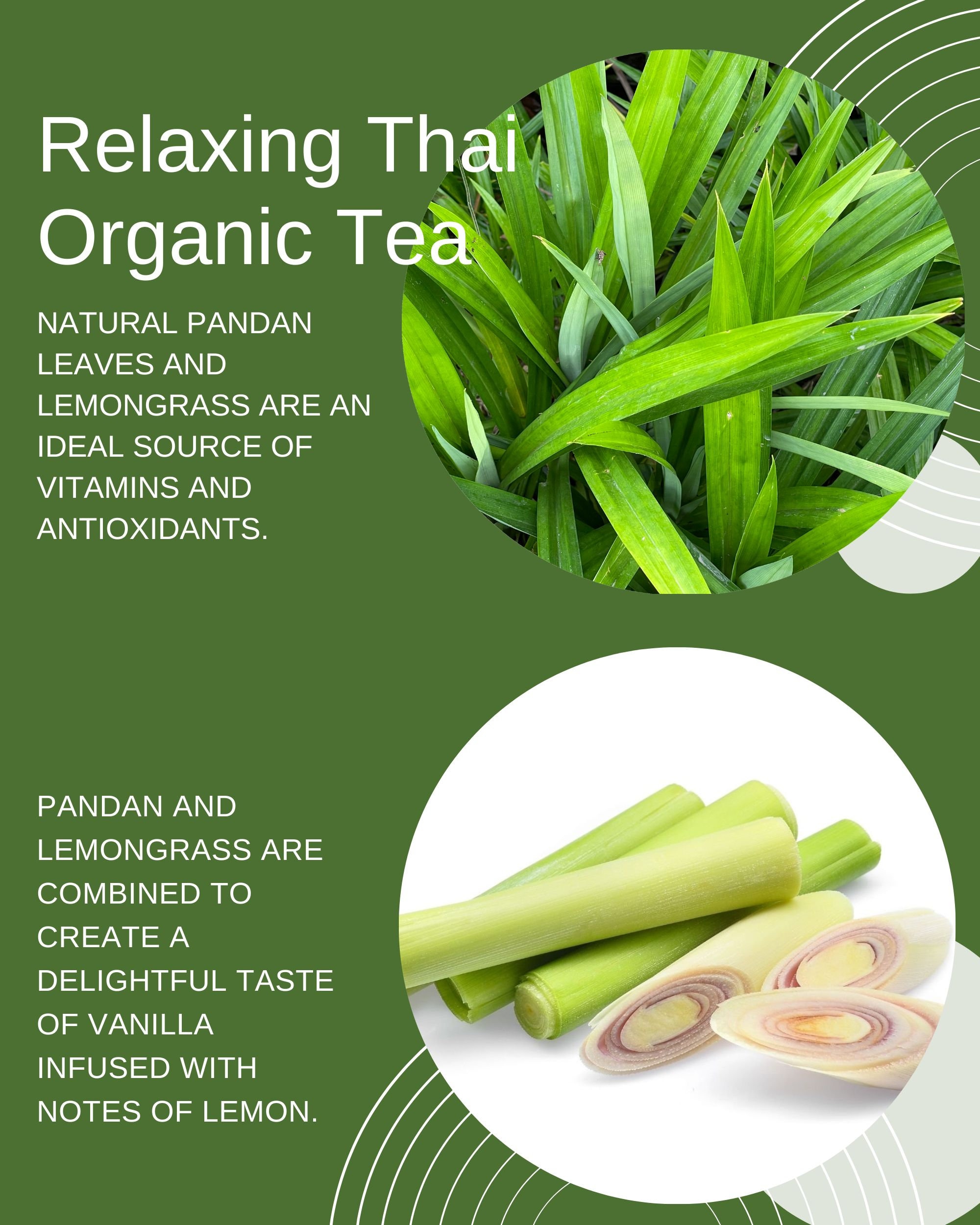 Organic Pandan Lemongrass 40 Tea Bags natural Corn Fiber Sachet thai