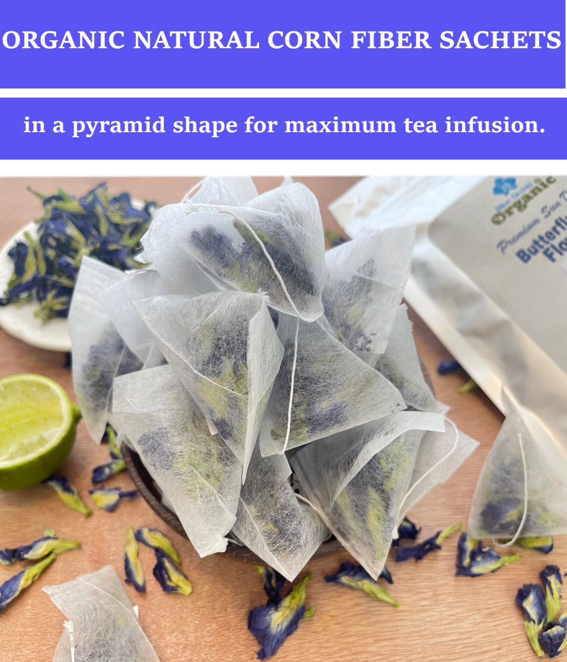 Organic Dried Butterfly Pea Flower Blue Matcha 40 Tea Bags Etsy
