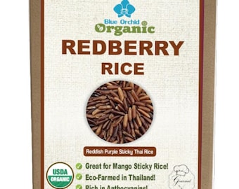 Arroz rojo orgánico con arándanos - Arroz rojo pegajoso de jazmín tailandés - Textura masticable y con sabor a nuez - Superalimento natural saludable 2 libras