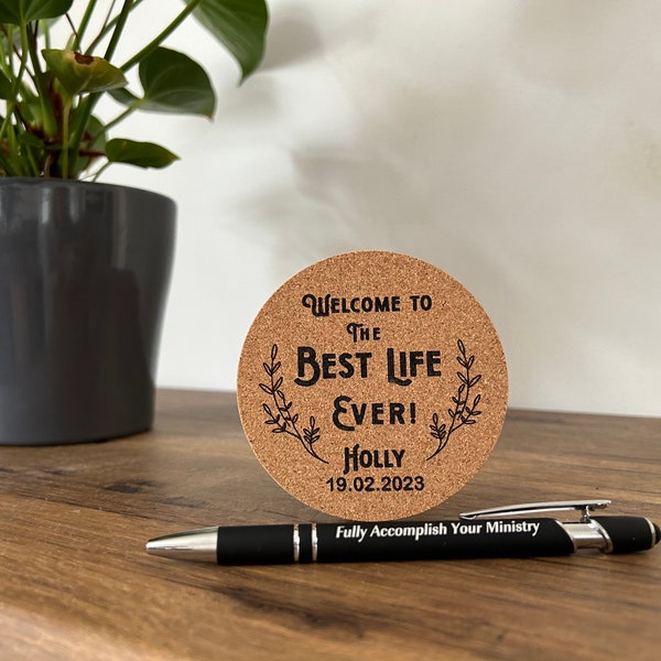 JW Gift | Welcome to the Best Life Ever! Cork Coaster. And Pen. JW Baptism gift.