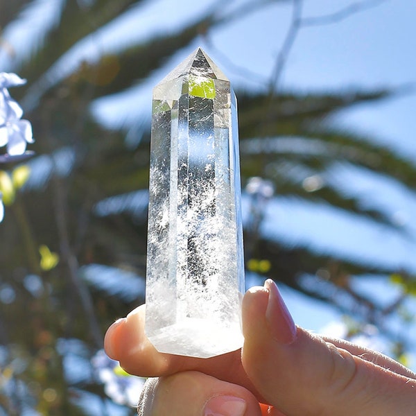 GROOT Lemurisch zaadkristalpunt - Natuurlijk - Lemurisch kristal - Lemurische zaden Kwartskristalpunt - Lemurisch kwarts - platte bodem