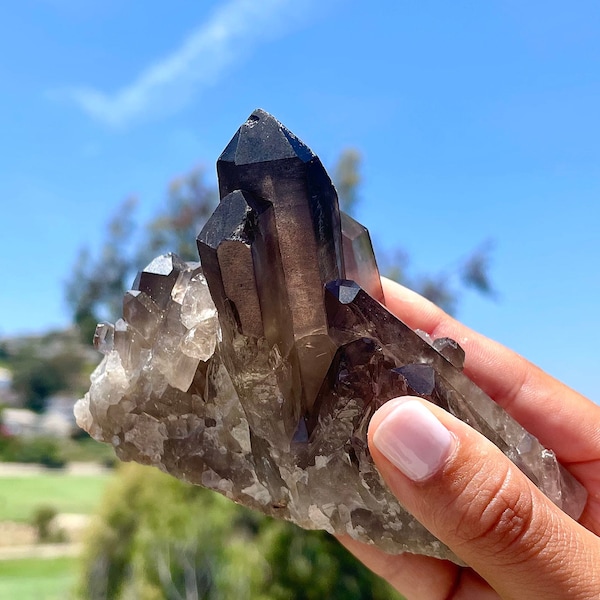 Grade A+ smoky quartz cluster - Powerful grounding crystal - Smoky quartz point crystals - Healing crystals