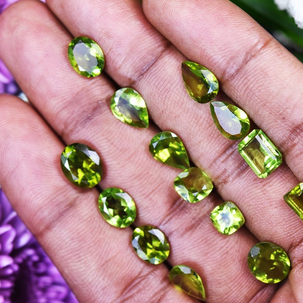 100% Natural Green Peridot - Handcrafted AAAA Top Quality - Yellowish Green Color Peridot Clear Gemstone - Mix Shapes