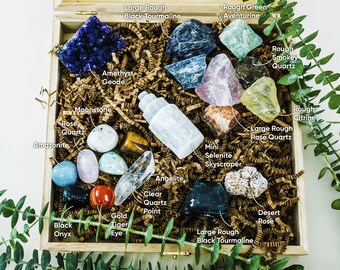 Beginners Crystal Kit, 20 pcs - Chakra Protection Healing Sets PLUS Tumbled Crystal Specimens & Natural Rough (Stones and Healing Crystals)