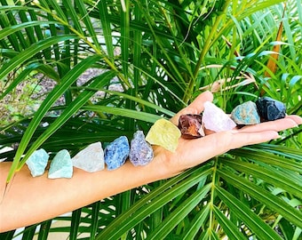 Beginners Crystal Kit, 10 pcs in Velvet Pouch -  Chakra Protection Healing Sets - Rough Crystals