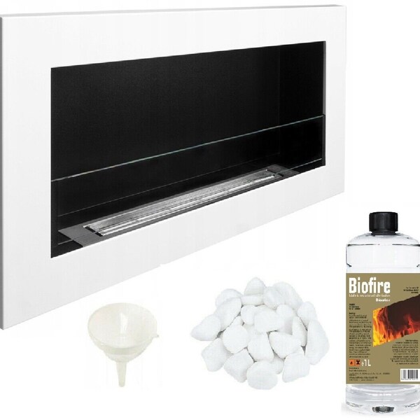 Bioethanol wall mounted fireplace white gloss bio ethanol 800mm 80cm glass fuel