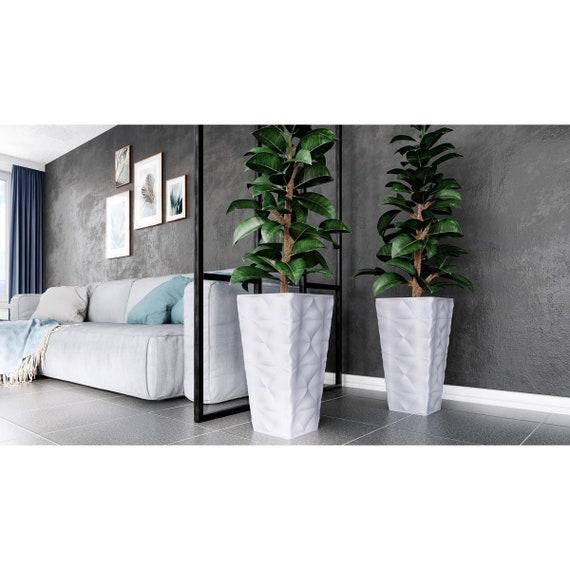 Square Tall Plant Pot Elegant Large Flower Indoor Outdoor Garden