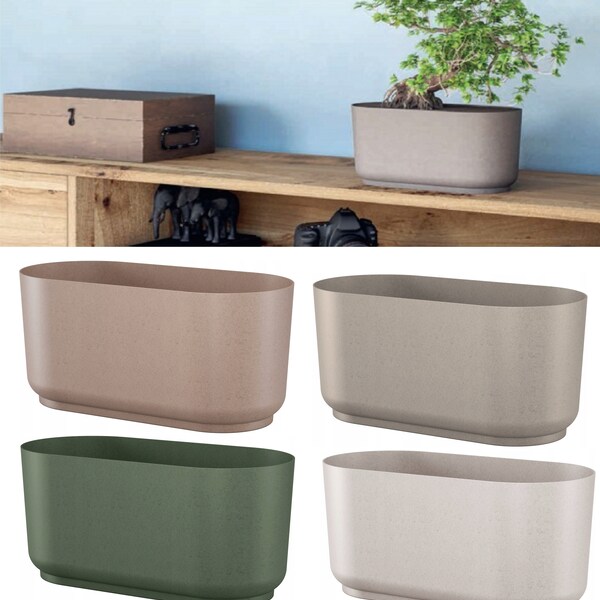 Pot de fleur ovale en plastique 4 couleurs 27 x 13 cm Jardinière ovale brillante en bois écologique/plastique satiné