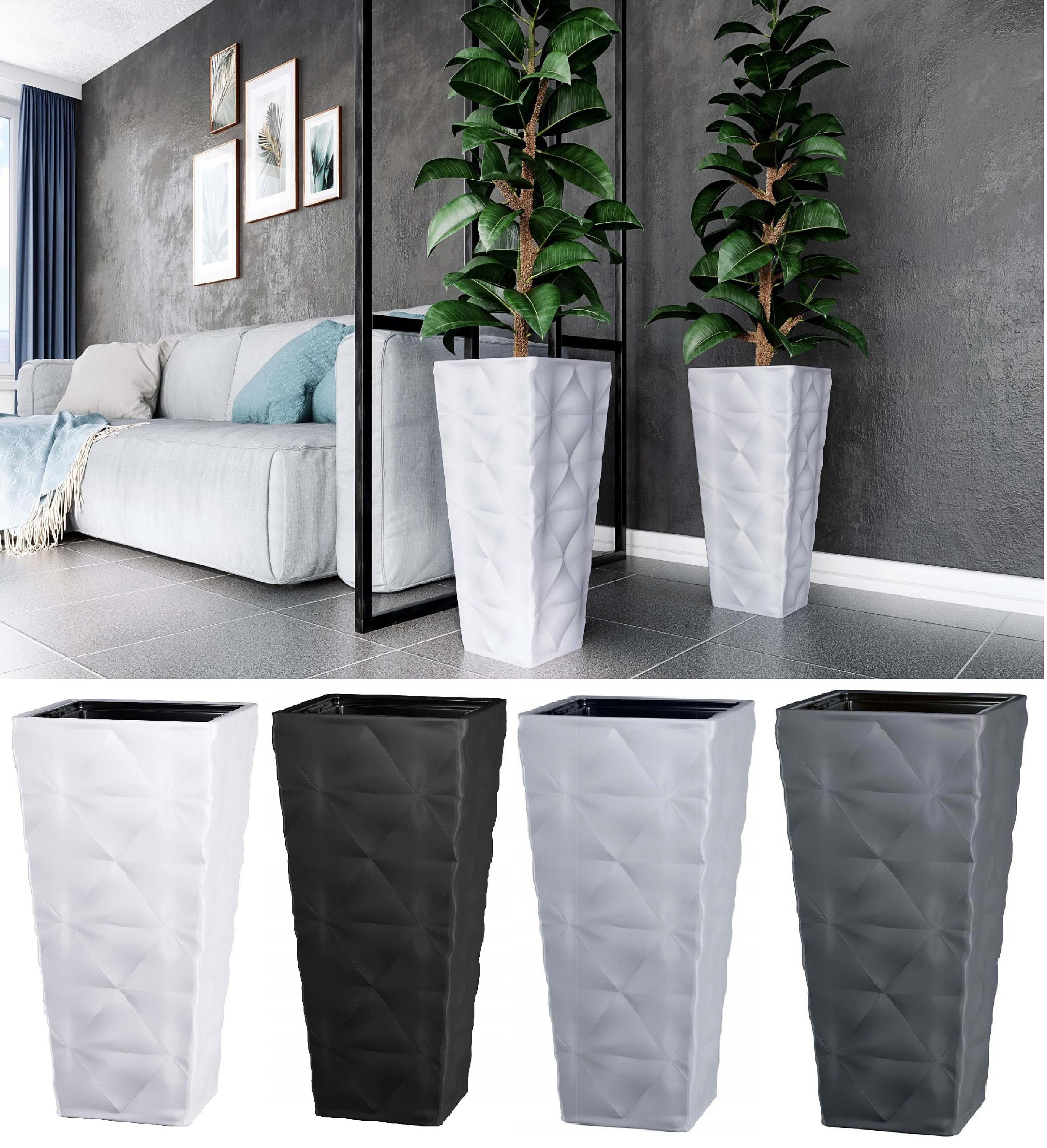 Square Tall Plant Pot Elegant Large Flower Indoor Outdoor Garden Planters  Diva 