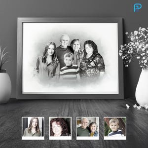 Custom Watercolor Family Portrait – Merged from Multiple Photos, Memorial Gift for Loss of Dad