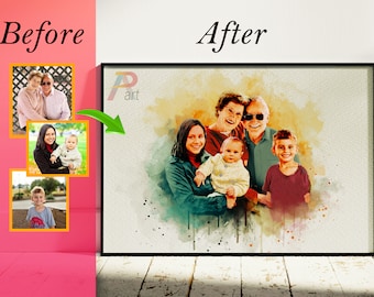 Custom Watercolor Family Portrait From Merging Multiple Photos, Loss of Loved One, Loss of Dad Gift, Custom Family Photo