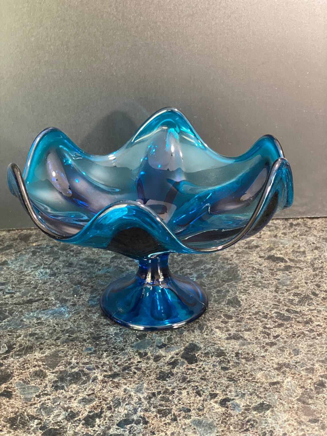 Vintage Viking Glass Blunique 6 Petal Pedestal Bowl Compote Etsy