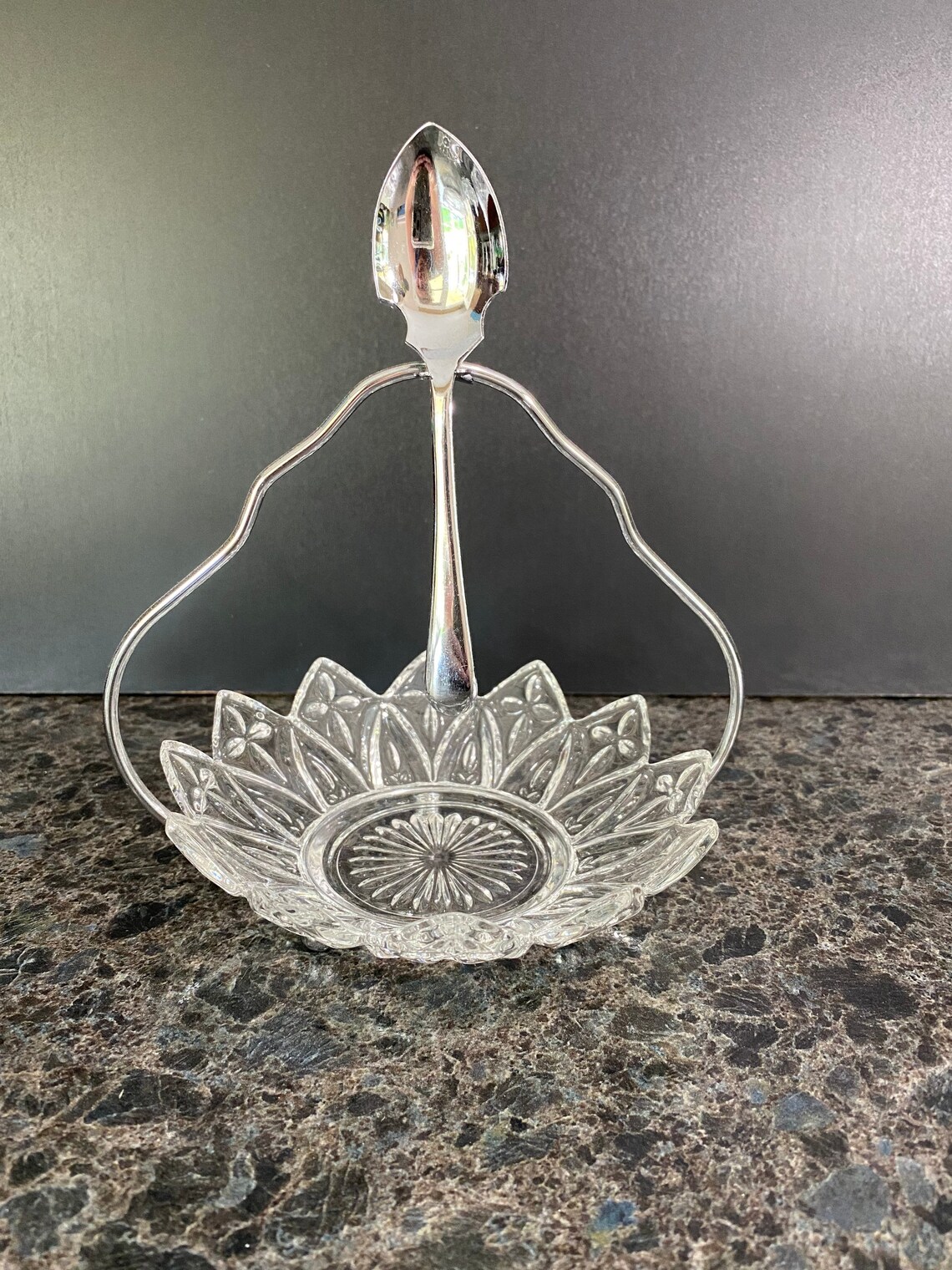 Vintage Sheffield Glass Jam/relish Serving Dish Set With Stand and