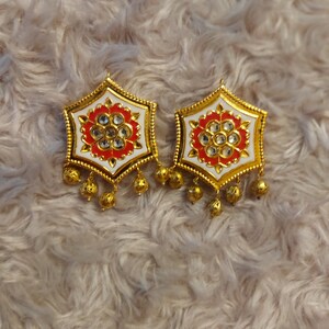 handcrafted Gold Red White Earrings: Pakistani Indian Wedding Jewelry