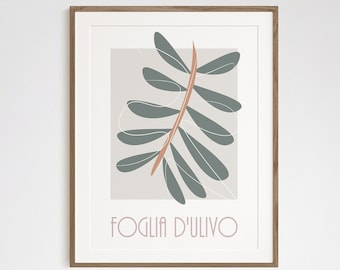 Olive Branch Abstract Wall Art, Kitchen Wall Decor, Modern Minimalist,  Italian Boho Olive Leaf Print - Instant Download Digital Print