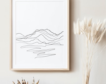 Minimalist Mountain Line Art, Digital Download Landscape Prints, Nature home decor, Scenery Print, Mountain drawing poster