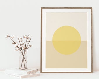 Impresión minimalista de sol boho, decoración abstracta de arte de pared, impresión de arte imprimible digital, impresión de arte geométrico