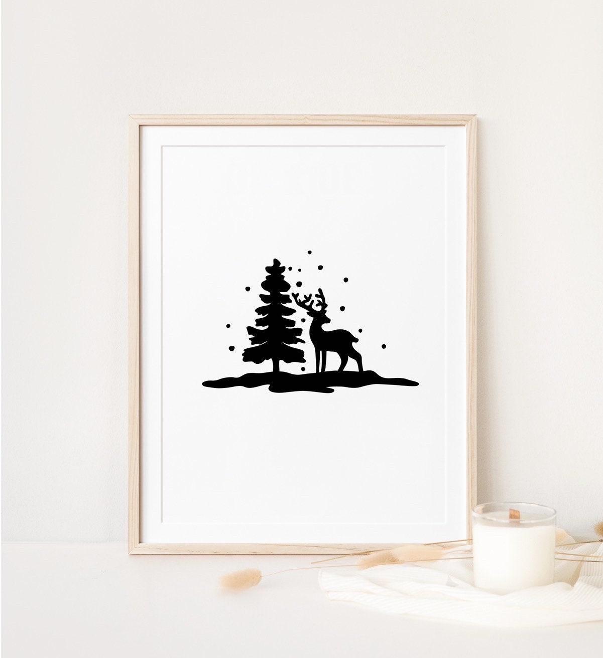 Minimalist Reindeer Wall Art, Minimalist Holiday Print, Christmas Wall