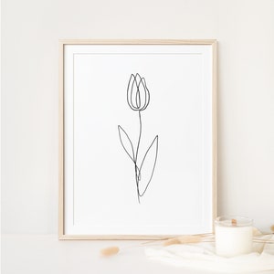 Tulip One Line Art, Blumen Wand Kunst, Blume kontinuierliche Linie Zeichnung, DIGITAL DOWNLOAD printable, minimalistische florale Kunst Download