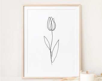 Impresión minimalista de tulipanes, dibujo floral (descarga digital)