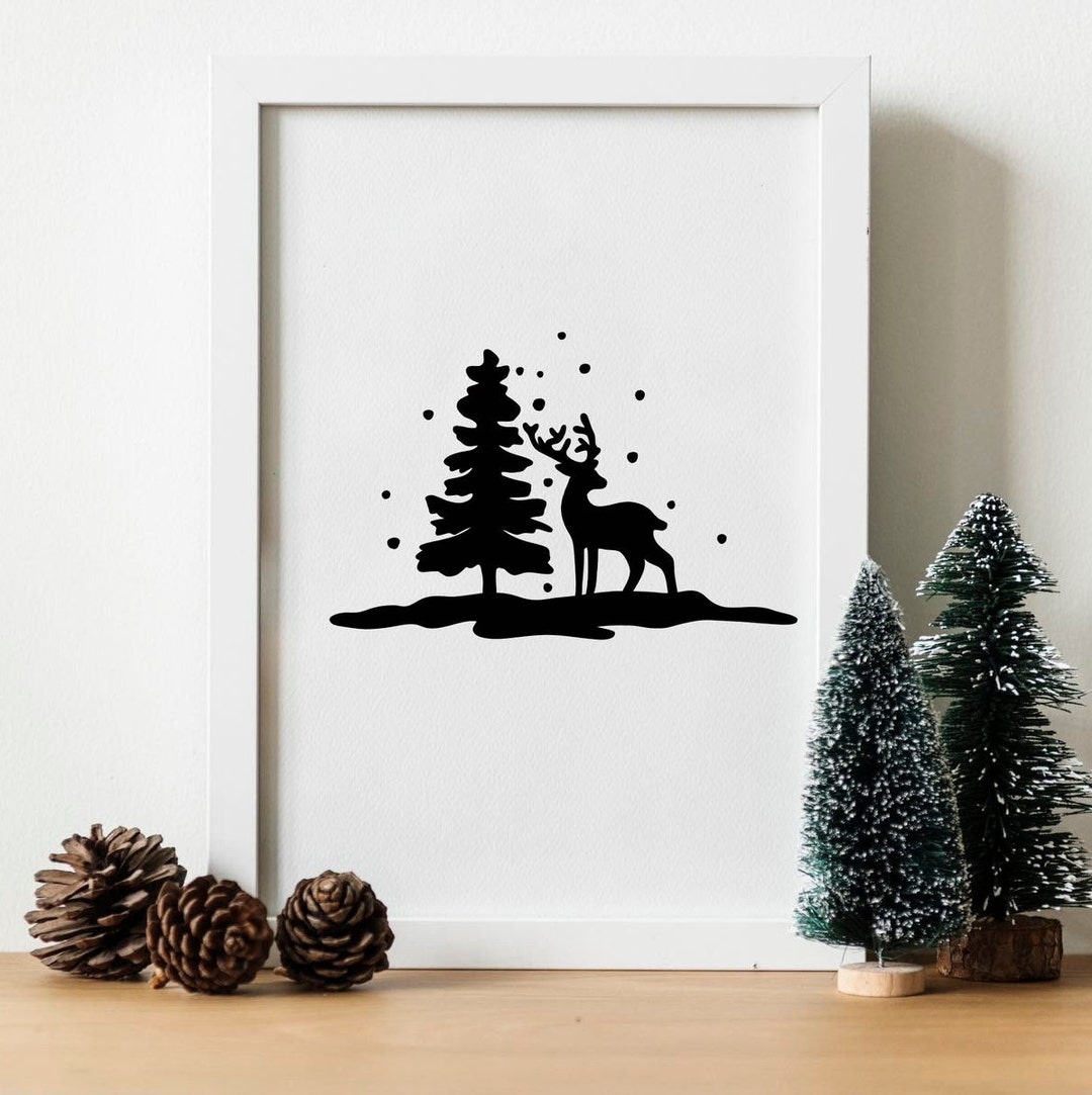 Minimalist Reindeer Wall Art, Minimalist Holiday Print, Christmas Wall