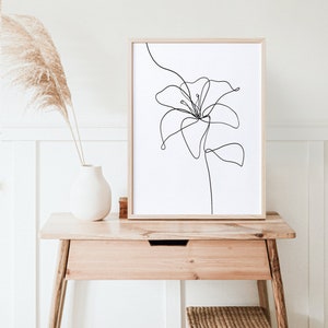 Lily Line Art, Flower Line Art Printable, One Line Flower Print ...