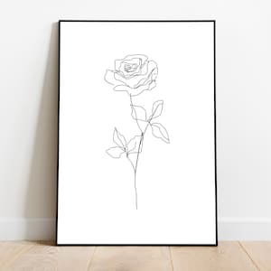 Rose Line Art Print, Modern Abstract Wall Art, Digital Download Printable, Minimalist, Simple Minimal Line Drawing, Flower Line Art Print