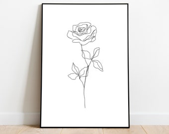 Rose Line Art Print, Minimalist Flower Drawing (Digital Download)