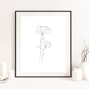 Flower Line Art Print, Line Drawing, Floral Printable Art, Digital Download, Minimalist Flower Wall Decor