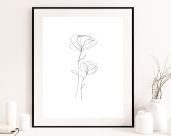 Minimalist Flower Line Art Print, Floral Wall Decor (Digital Download)