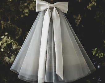 Noeud de voile de mariée mignon Voile de mariage coréen Noeud de voile de mariée Voile blanc Noeud de cheveux Voile Voile de longueur d'épaule Noeud de satin blanc Voile de mariée simple