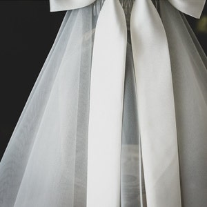 Cute Bow Wedding Veil Korean Wedding Veil Bridal Bow Veil White Veil Hair Bow Veil Shoulder Length Veil White Satin Bow Simple Bridal Veil zdjęcie 6