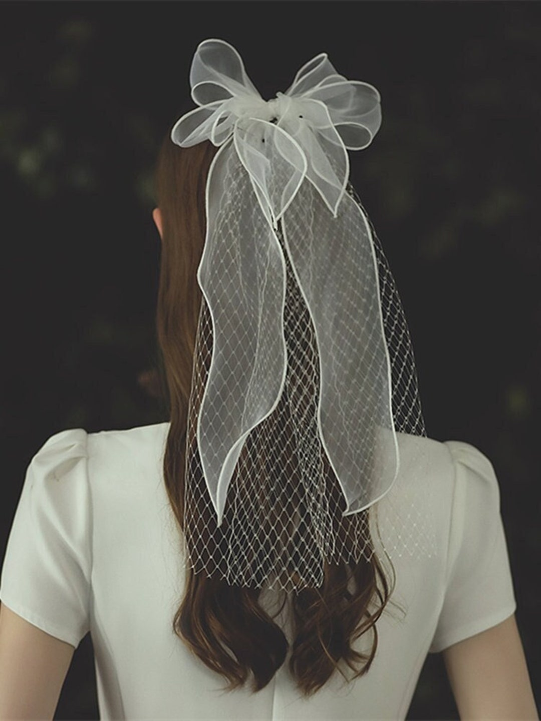 Organza Hair Bow Wedding Veil Bow Bridal Veil Shoulder White Veil Wedding Dress Veil Mesh Hair