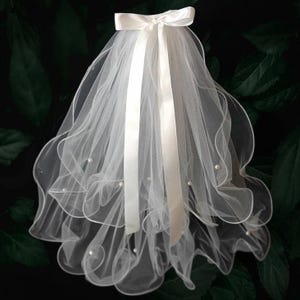 Ruffle Edge Wedding Veil Korean Wedding Veil Bridal Bow Veil White Veil Hair Bow Veil Shoulder Veil White Satin Bow Simple Bridal Veil
