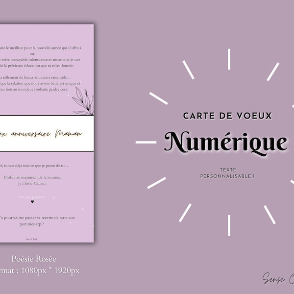 Carte de vœux numérique personnalisable pour MMS, Whatsapp, Instagram, Messenger, Etc…- Design “Poésie Rosée” - Format Instagram Story