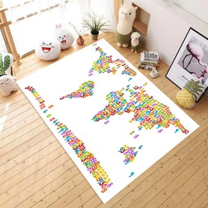 Lernteppich, Weltkarte, Kinderzimmer-Dekor, Spielteppich, Für Wohnzimmerteppich, Fanteppich, Teppich, rutschfester Bodenteppich für Teenager, Geschenk