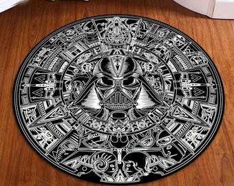 The Star Wars Mats,Aztec Calendar-Star wars,Office Chair Mat,Non Slip Floor Carpet,Teen's Rug,Kids Room,Science Fiction,Movie Rug,RoundMat