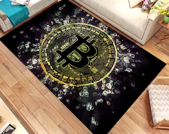 Bitcoin Design Rug,Bitcoin Trader Rug,Crypto Coin Rug,Area Rug,For Living Room,Non Slip Floor Carpet,Gift for Trader, BTC Gift,Investor Gift