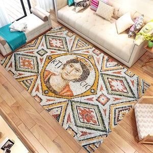 Kticic Floor Mosaic Rug,Eastern Roman,Antioch,Mosaic Patterned Modern Style Rug,For Living Room,Home Decor,Gift For Him/Her,Non Slip Floor