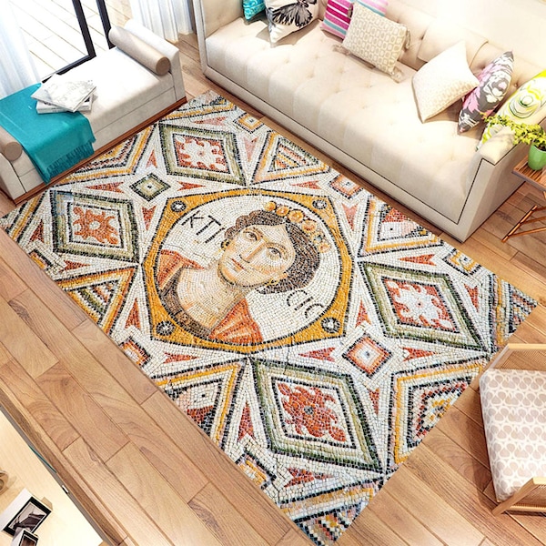 Kticic Floor Mosaic Rug,Eastern Roman,Antioch,Mosaic Patterned Modern Style Rug,For Living Room,Home Decor,Gift For Him/Her,Non Slip Floor