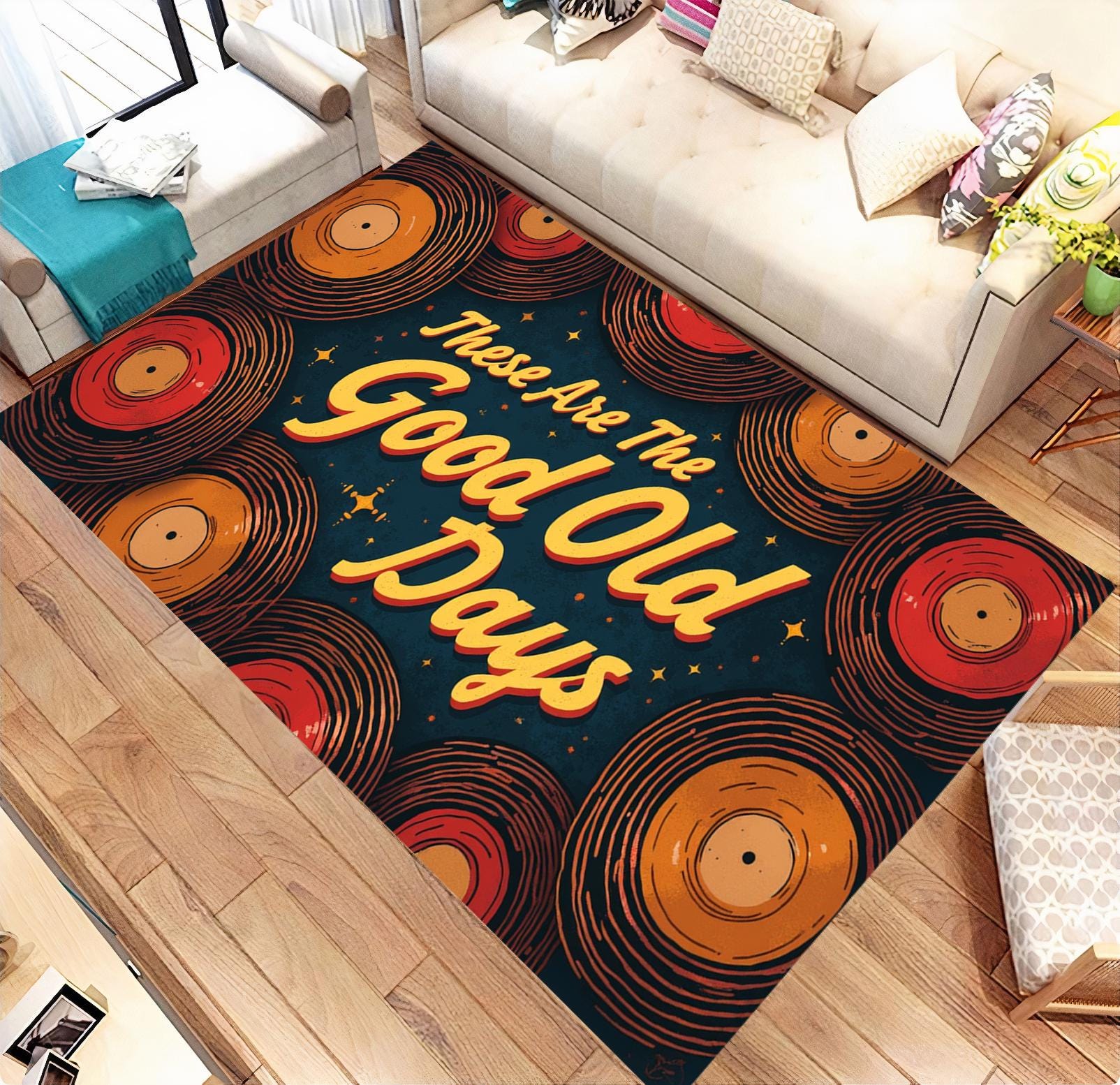 These Are The Good Old Days Rug, Longing for Old Days, Nostalgia, Vintage Patterned, Abstract, For Living Room, Aesthetic Rugs, Area Rugs