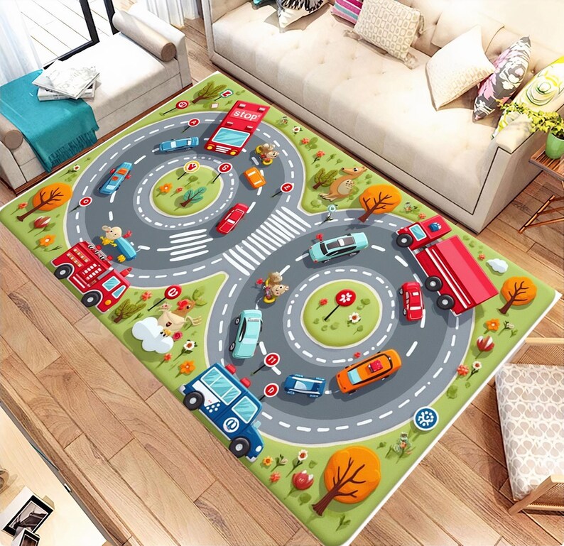 Trees Rug, for Children, Driver Rug, Cars, Illustration Rug, Pop Art ...