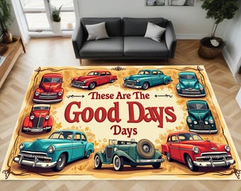 These Are The Good Old Days Rug, Longing for Old Days, Nostalgia, Vintage Patterned, Colassic Car, For Living Room, Aesthetic Rugs, Area Rug