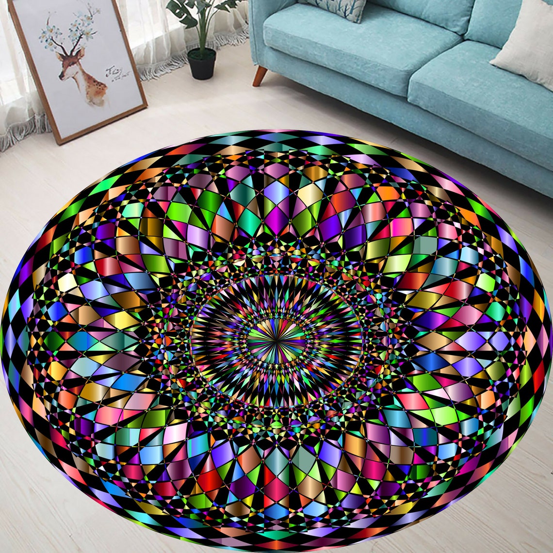 Colorful Round Rugstreet Fashion Style Mat Floor Rug Office Etsy