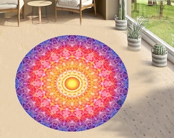 Bloem des levens, tapijt heilige geometrie, tapijt bloemen, spiritueel tapijt, vloerkleed, decor tapijt heilige geometrie, rond tapijt, rond tapijt bloem des levens