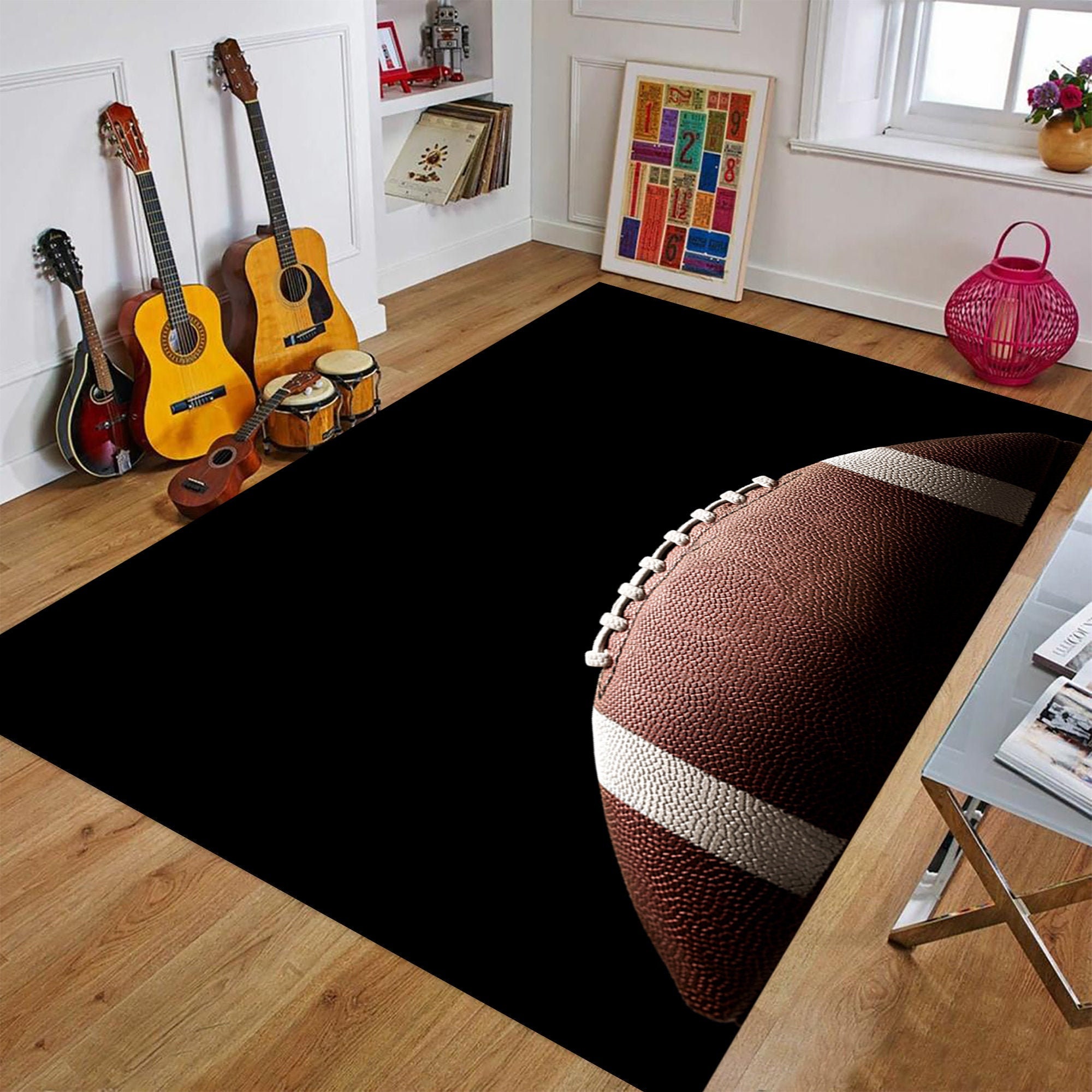 Seamless American Football Round Rug, Glow in The Dark Mat for Kids Room  Decor, Carpet for Children Bedroom and Playingroom, Funny Area Rugs 40 x 40